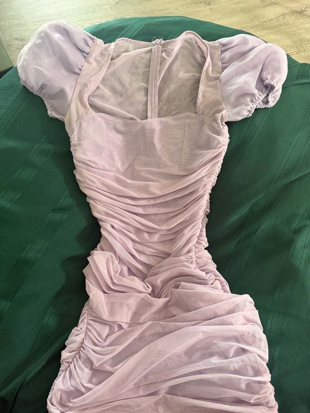 Missguided Lilac Ruched Mesh Puff Sleeve Mini Dress US 4